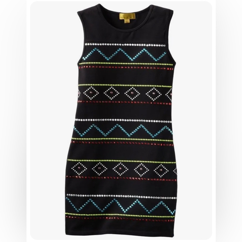 NICOLE MILLER NY  BIG GIRLS Black Ponte Sequin Trim Sleeveless Shift Dress